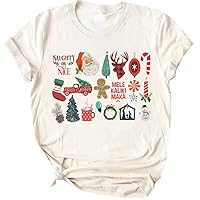 Christmas Shirts for Women Merry Christmas Santa Claus Funny Hoilday Print T-Shirts Graphic Tee Tops