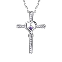 925 Sterling Silver Birthstone Pearl Infinity Cross/Infinity Symbol Pendant Necklace for Women (with Gift Box)