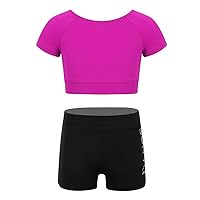 2PCS Kids Girls Dance Outfit Gymnastics Sports Tank Crop Top with Booty Shorts Set Tankini Swimsuit