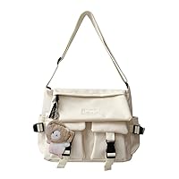 Aesthetic Messenger Bag with Stuffed Pendant and Pins Kawaii Crossbody Bag for Women nylon Messenger Bag