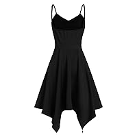 Women's Flowy Swing V-Neck Glamorous Dress Beach Casual Loose-Fitting Summer Sleeveless Knee Length Solid Color Black