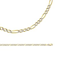Solid 14k Yellow White Gold Necklace Figaro Chain Pave Diamond Cut Link 3+1 Two Tone 4 mm 22 inch