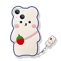 Yatchen Kawaii Phone Cases Apply to iPhone 13 Pro,Cute Cartoon Bear Phone Case with Keychain Strawberry Bear Phone Case 3D iPhone 13 Pro Case Soft Silicone Shockproof Cover for Women Girls