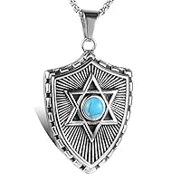 Mens Shield Hexagram 6 Point Star of David Necklace Pendant Turquoise