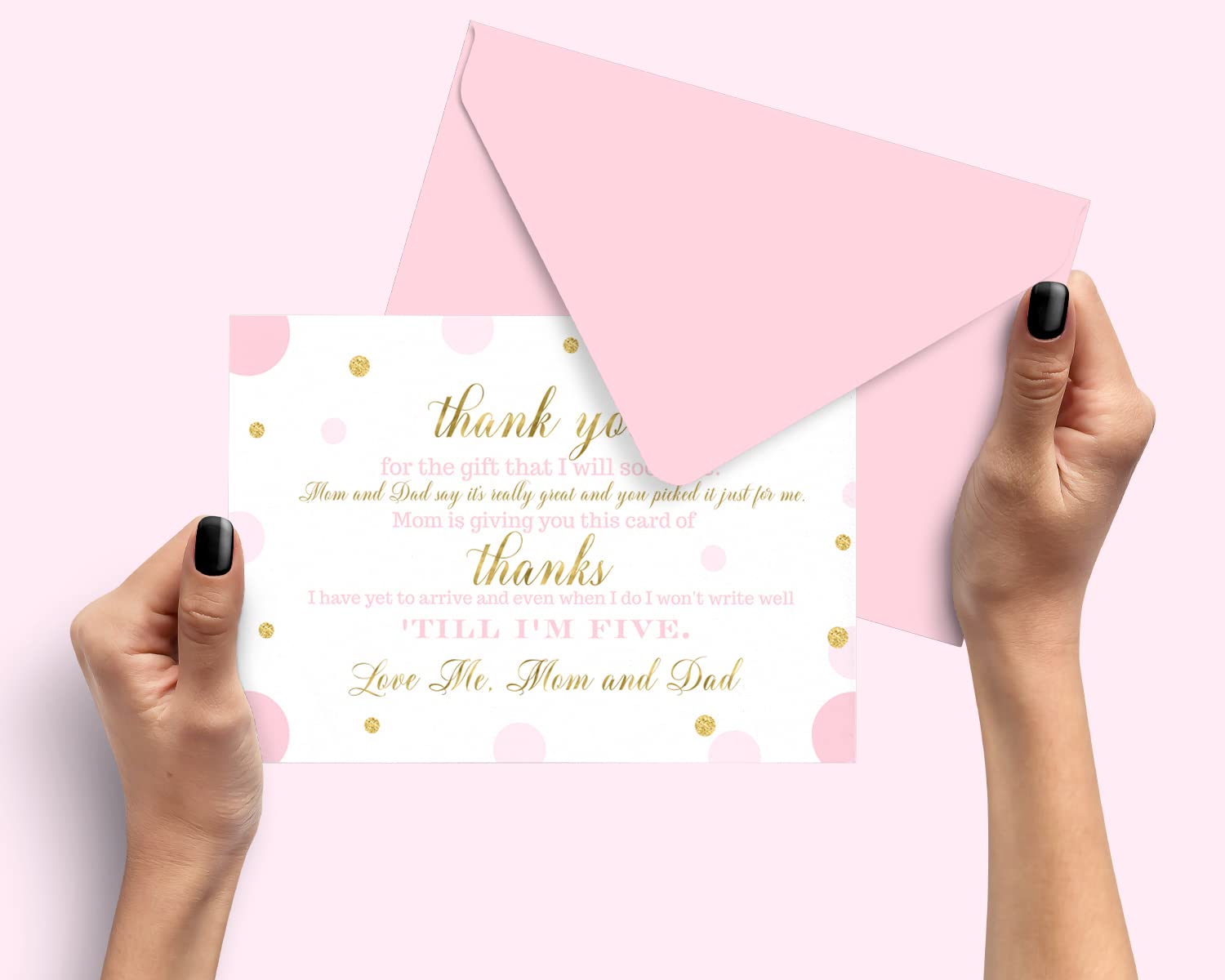 Paper Clever Party Pink and Gold Baby Shower Thank You Cards with Envelopes (15 Pack) Prefilled Note from Girl Individual Notecards for Babies Registry Princess Theme Little Star 4x6 Blank Set