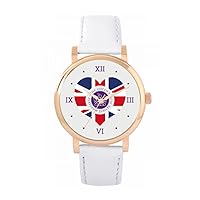 Queen's Platinum Jubilee Union Jack Heart Watch 2022 for Women, Analogue Display, Japanese Quartz Movement Watch with White Leather Strap, Custom Made