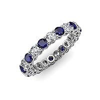Blue Sapphire & Lab Grown Diamond 2.05 ctw to 2.36 ctw Women Eternity Ring Stackable 14K Gold