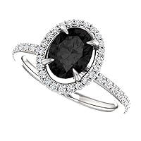 Halo Engagement Ring Modern 1 CT Oval Black Diamond Ring Vintage Antique Black Onyx Ring Art Deco 925 Sterling Silver Wedding Ring Promise Gift