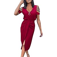 Summer Dresses for Women Short Sleeve for Wedding Guest Solid Color Plus Size Party Casual Sexy Semi Formal Dresses