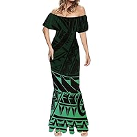 GLUDEAR Womens Tribal Polynesian Traditional Elegant Off Shoulder Formal Mermaid Evening Maxi Dress Plus Size S-7XL