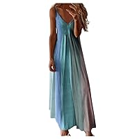 Women Summer Dresses 2024 Casual Loose Spaghetti Strap V Neck Long Dress Sleeveless Plus Size Flowy Boho Maxi Dress