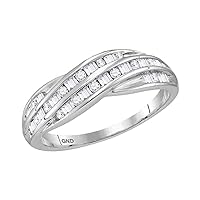 TheDiamond Deal10kt White Gold Womens Round Baguette Diamond Crossover Band Ring 1/3 Cttw