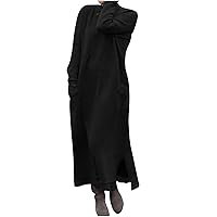 Womens Long Sleeve Dresses Loose Fit Dresses for Women Boat Neck Basic Maxi Long Fall Winter Dresses 2024