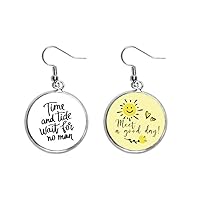 Time and Tide Wait for No Man Quote Ear Drop Sun Flower Earring Jewelry Fashion