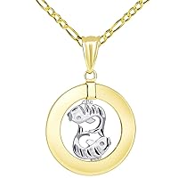14k Two Tone Gold Open Circle Pisces Zodiac Sign Pendant Figaro Necklace