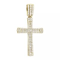 2.35Ctw Round Cut White Simulated Diamond Cross Men's Hiphop Pendant Necklace 14K Yellow Gold Plated