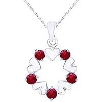 Created Round Cut Ruby Gemstone 925 Sterling Silver 14K Gold Over Valentine's Special Open Circle Heart Pendant Necklace for Women's & Girl's