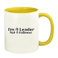 I'm A Leader Not A Follower - 11oz Ceramic Colored Handle and Inside Coffee Mug Cup, Yellow