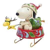 Enesco Peanuts by Jim Shore Santa Snoopy in a Dog Bowl Sled Figurine, 5.5 Inch, Multicolor
