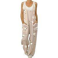 Womens Cotton Adjustable Casual Summer Bib Overalls Jumpsuits with Pockets Baggy Overalls Harem Pants with Pocket