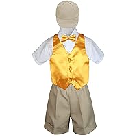 5pc Baby Toddler Boys Yellow Vest Bow Tie Khaki Shorts Suits Cap S-4T (M:(6-12 months))