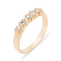 Solid 750 18k Rose Gold Cultured Pearl & Cubic Zirconia Womens Eternity Band Ring