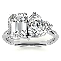 Eraa Jewel 2 CT Emerald & Heart Colorless Moissanite Engagement Ring,Wedding Bridal Ring, Eternity Solid 10K White Gold Diamond Solitaire 4-Prong Anniversary Promise Gift for Her