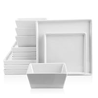 Stone Lain Grace Square Stoneware Dinnerware Set, 12 Piece Service For 4, White