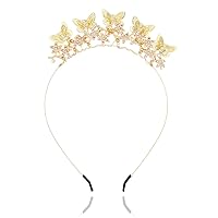 Formery Butterfly Crown Headband Gold Flower Rhinestones Goddess Halo Headpiece Party Prom Wedding Butterflies Tiara Hair Accessories for Women and Girls