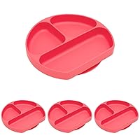 Bumkins Silicone Grip Dish, Suction Plate, Divided Plate, Baby Toddler Plate, BPA Free, Microwave Dishwasher Safe – Red (Pack of 4)