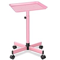 Salon Tray,Height Adjustable Salon Service Tray,Hair Color Tray with Wheels,Hairstylist Rolling Tray,Pink Salon Tray on Wheels