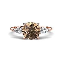 Smoky Quartz 2.24 ctw Hidden Halo accented Side Lab Grown Diamond Engagement Ring Set in Tiger Claw prong setting in 14K Gold