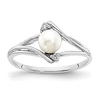 14k White Gold 5mm Freshwater Cultured Pearl VS Diamond Ring Gift for Women