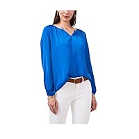 Vince Camuto Womens Gathered Curved Hem Long Sleeve Keyhole Wear to Work Peasant Top