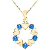 Created Round Cut Blue Topaz Gemstone 925 Sterling Silver 14K Gold Over Valentine's Special Open Circle Heart Pendant Necklace for Women's & Girl's