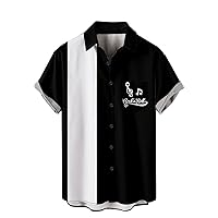 Funky Hawaiian Shirt for Men Cotton Linen Button Down T-Shirts Short Sleeve Color Block Classic Fit Shirts