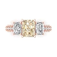 Clara Pucci 4.36 ct Emerald Round Cut Solitaire 3 stone Accent Natural Brown Morganite Anniversary Promise Engagement ring 18K Rose Gold