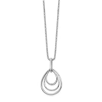925 Sterling Silver Polished Spring Ring White Ice Teardrop Diamond Pendant Necklace 18 Inch Measures 17mm Wide Jewelry for Women