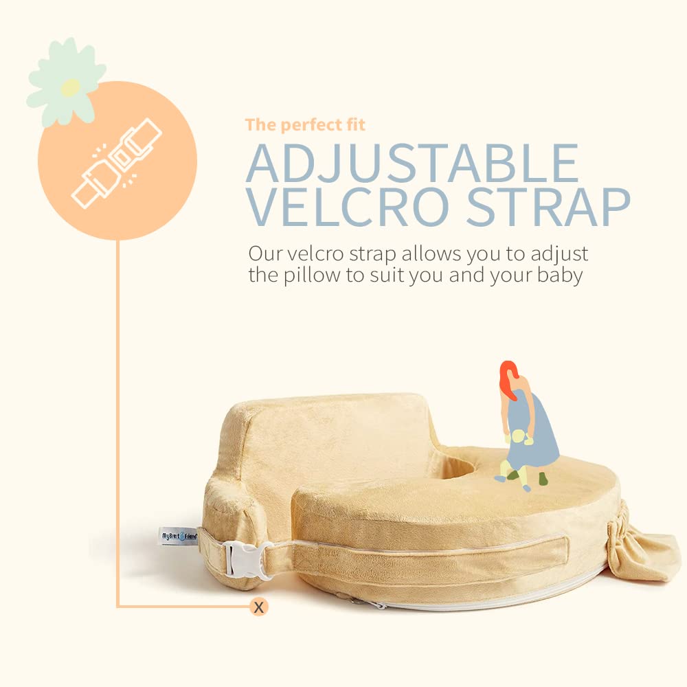 My Brest Friend Super Deluxe Nursing Pillow for Breastfeeding and Bottlefeeding with Lumbar Support, Convenient Pocket and Removable Slipcover, Gold