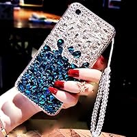 iPhone 13 Pro Glitter Diamond Case with Lanyard Sratp Chain Luxury Bling Case Rhinestone Diamond Case Cover Bling Glitter Rhinestone Cover for iPhone 13 Pro 6.1-inch (Blue)