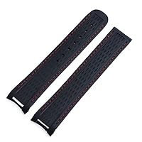 20mm Watchband Curved End Silicone Rubber Watch Band for Omega Strap Seamaster 300 Aqua Terra AT150 Ultra Light 8900 Buckle (Color : Blk Red, Size : Silver Buckle)