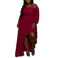 Womens Sexy Plus Size One Shoulder Dress Long Sleeve Ruffle High Low Asymmetrical Maxi Party Club Dresses