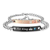 Rhinestone Her King His Queen Stainless Steel His And Hers Couple Bracelet Set. Useful Design