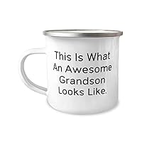 Cute Grandson Gifts, This Is What An Awesome Grandson Looks Like, Grandson 12oz Camping Mug From Grandpa, Gifts For Grandson