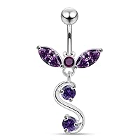 CZ Crystal Gemstone Stylish Butterfly with Spiral Tail Dangling 925 Sterling Silver Belly Ring Body Jewelry
