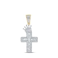 10K Yellow Gold Mens Baguette Diamond Crown Glorious Cross Pendant 2 Ctw.