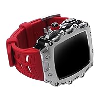Case for Apple Watch Band 44mm 45mm Bumper Cover for iWatch Series 7 45mm 6/5/4/SE 44mm Strap Glass Screen Modified Metal Case (Color : Sliver2 Red, Size : 44mm for 6/5/4/SE)