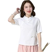 Chinese Style Women' Shirts Stand Collar Buckle National Women Blouse Top Size Traditional Coat Woman