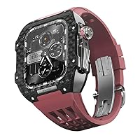 DYIZU Fluorkautschuk-Uhrenarmband, Karbonfaser-Lünette für Apple Watch 8/7/6/5/4/SE, Kohlefaser, Luxus-Uhrenarmband, kompatibel mit iWatch-Serie 44/45 mm, mit Werkzeug