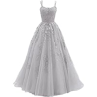 Tulle Ball Gown Prom Dresses Lace Applique Prom Dress Spaghetti Straps Evening Dress Party Dress